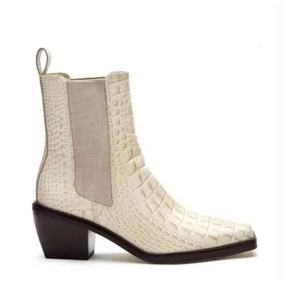 Matisse Ellis Cowboy Boots 8.5 White Croc Leather Ankle Booties Heel White - Picture 2 of 10